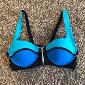 Blue zip up bikini top